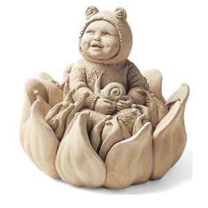 Hand Cast Stone Playtime Pixie, Angel, Baby, Flower Blossom   Concrete 
