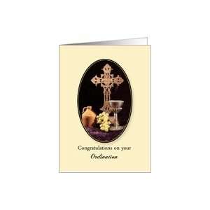 Congratulation Ordination Card with Cross, Jug, Chalice 