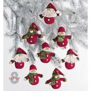 Pack of 8 Plush Modern Folk Art Character Christmas Ornaments by Avon