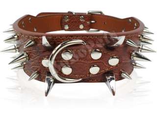 23 26 Red Leather Spiked Dog Collar Pitbull Bully Spikes Extra Large 