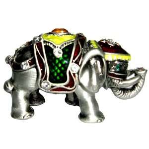   Elephant with Topaz on the Back Enameled Bejeweled Crystal Trinket Box