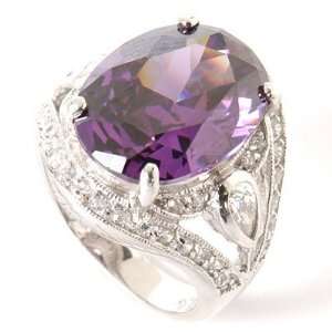  Sterling Silver Created Amethyst & Cubic Zirconia Ring 