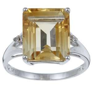   10k White Gold Emerald Cut Citrine and Diamond Ring size 5.5 Jewelry