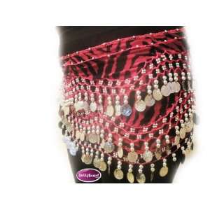  Pink Zebra belly dance skirt with silver coins Everything 