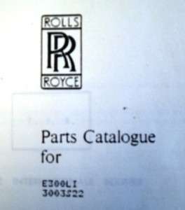 ROLLS ROYCE EAGLE DIESEL ENGINE SPARE PARTS LIST 1984  