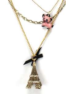   Gold chains pig paris eiffel tower Necklace   