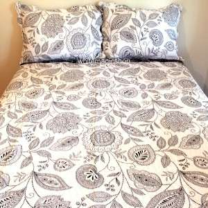   Black@White Printed Cotton Quilted Bedspread 3PCS Set Queen 235x250cm