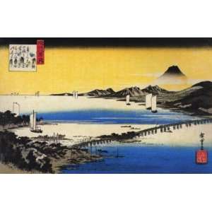   Utagawa Hiroshige View of a long bridge across a lake