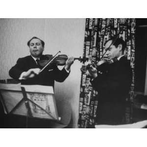 Violinist Isaac Stern Playing at Party with Violinist Leonid Kogan 