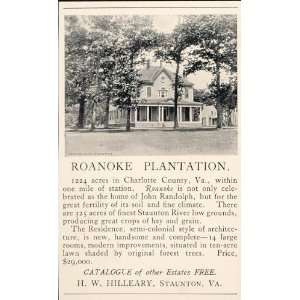  1902 Ad Roanoke Plantation John Randolph Home Virginia 
