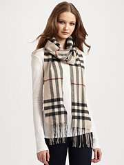    Giant Check Cashmere Skinny Scarf  