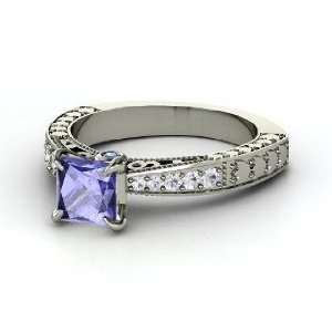 Megan Ring, Princess Tanzanite 14K White Gold Ring with White Sapphire 