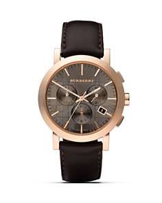 Burberry Rose Gold and Leather Chronograph Watch, 40mm