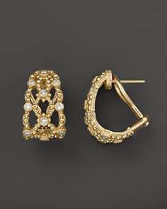 Judith Ripka 18K Gold and Diamond Laurel J Hoop Earrings, .29 ct. t.w.