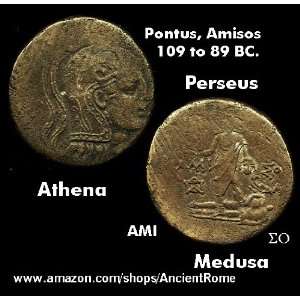  ATHENA. PERSEUS HOLDING UP HEAD OF MEDUSA. GREEK COIN 