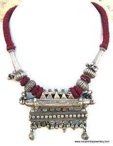 ETHNIC ANTIQUE TRIBAL OLD SILVER BEADS PENDANT NECKLACE  