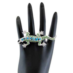   Reptile Stretch Ring Silver green blue Oversize Large exotic NIB