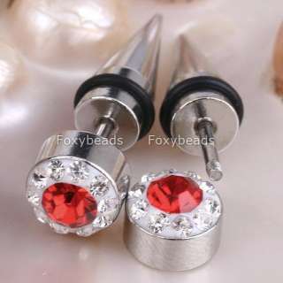 RED Stainless Steel Fake Piercing Taper Earring Stud 1*  
