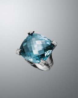 20mm Blue Topaz Cushion on Point Ring