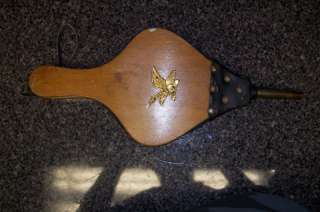 LEATHER AND WOOD FIREPLACE BELLOWS WITH EAGLE CREST  