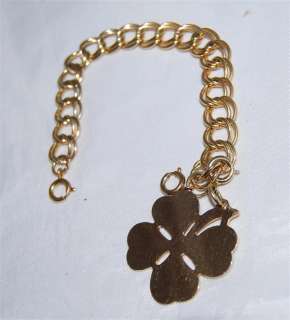 Vintage Lucky 4 Leaf Clover Gold Charm Bracelet  