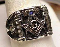   STERLING SILVER Sapphire MASONIC RING Freemason Jewelry freemasonry