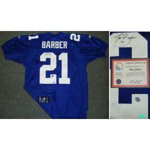 Tiki Barber Signed Giants Reebok Authentic Blue Jersey