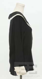 Gianni Versace Black Silk Beige Trim Pearl Button Blouse Size II 