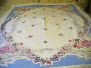   TABLECLOTH W/soft red & pink large roses/garlands 60 x 52  