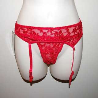 New 80s Goth Punk Pin Up Girl Red Lace Garter Belt Set  