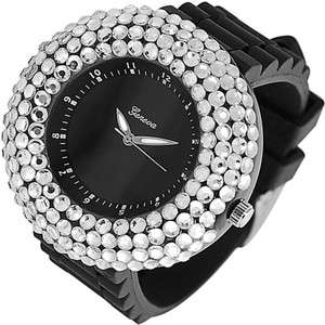 Brand New Silicone Strap Geneva Rhinestone Watch GS14BC, Ships Free in 