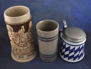 Antique German/Italian Lidded Pottery Beer Steins  
