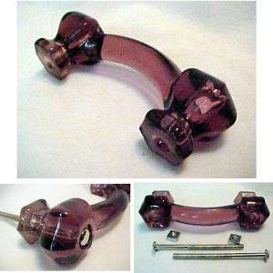 NEW 3 Purple Amethyst Glass Drawer Cabinet Pull Handle  