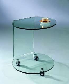 Modern Portable Side End Table Clear Glass with Wheels  