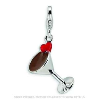   Vita Sterling Silver 3 D Enameled Martini Glass w/Lobster Clasp Charm