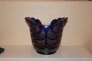 Imperial Glass vase cobalt blue Cupped Leaf pattern  