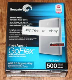 New Seagate FreeAgent GoFlex 500GB USB 3.0 External Hard Drive 