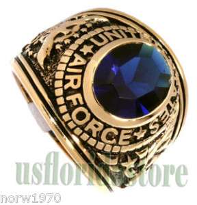 Mens Blue Air Force Military 18kt Gold Plated Ring New  