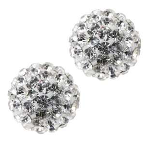    12mm Round White Pave Crystal Disco Ball Stud Earrings Jewelry