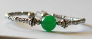 Thai Jewelry Hill Tribe Handmade Bracelet w/ Green Crystal Stone Gits