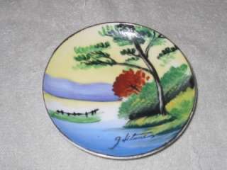 Vtg Handpainted Signed Hitomi Landscape Scene Plate  
