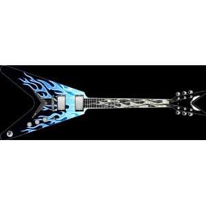  Dean V Inferno Electric Guitar, Black With Blue Flames 