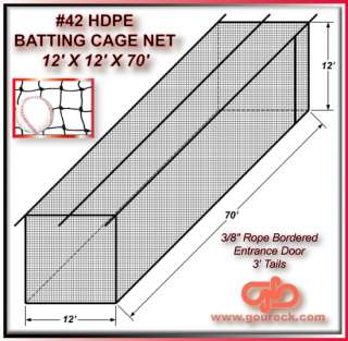 12 X 12 X 70 Baseball Batting Cage Net, #42 HDPE NEW  