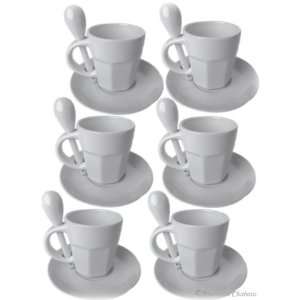  6 Ceramic Espresso Demitasse Cups with Spoons & Saucers 