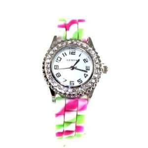  Tye Dye Hot Pink Lime Green and White Ceramic Look Silicone Fashion 
