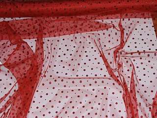 TULLE NETTING SHEER RED GLITTER DOTS 58 POLYESTER  