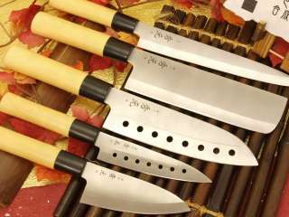 Set of 5 Japanese sushi Sashimi Santoku Nakiri Deba Petit knife with 
