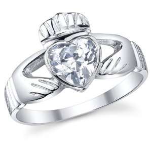   Irish Claddagh Friendship & Love Clear Heart CZ Ring Size 6 Jewelry