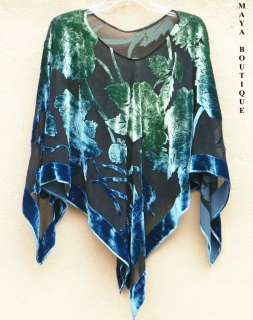 Poncho Top Silk Burnout Velvet MAYA Dyed Stained Glass Collection 