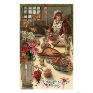  Thanksgiving Day Wishing   A Pilgrim Womans Table Giclee 